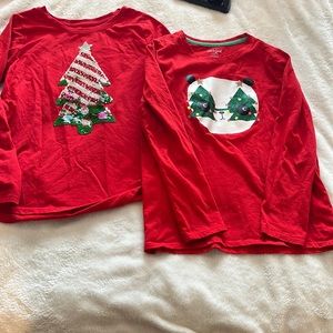 Girls (2) long sleeve Christmas shirts size 10/12
